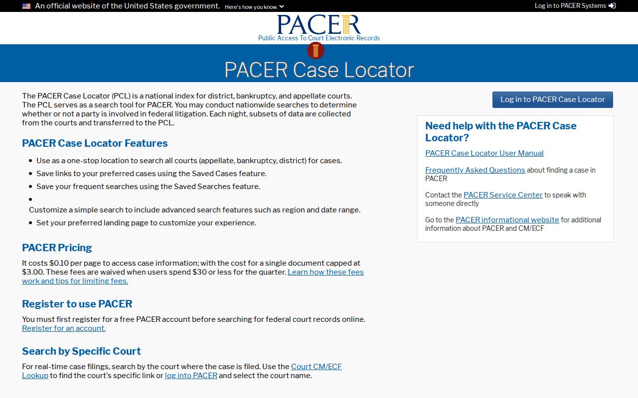 Michigan court records guide to the separate federal PACER case locator