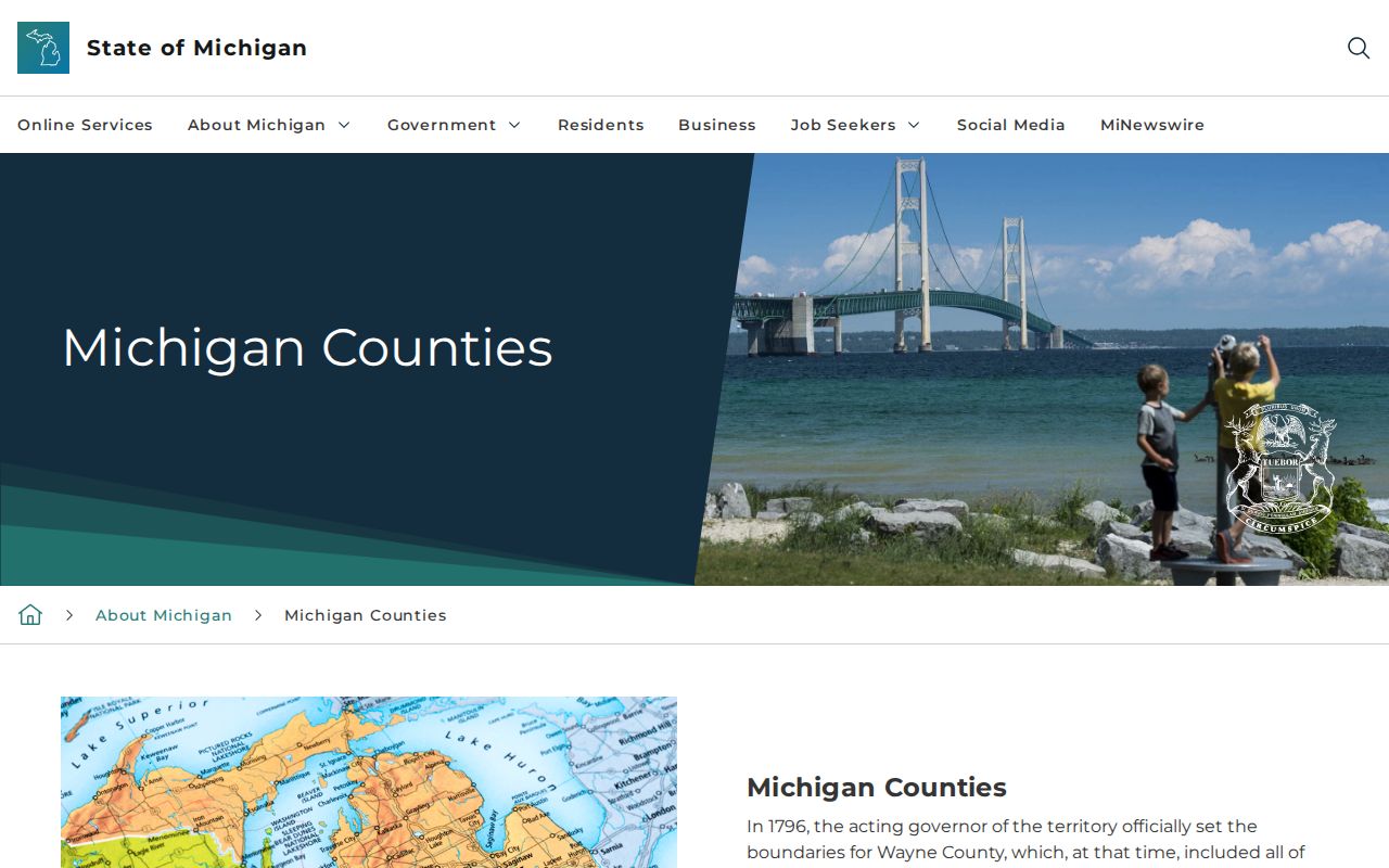 Michigan map showing all 83 counties