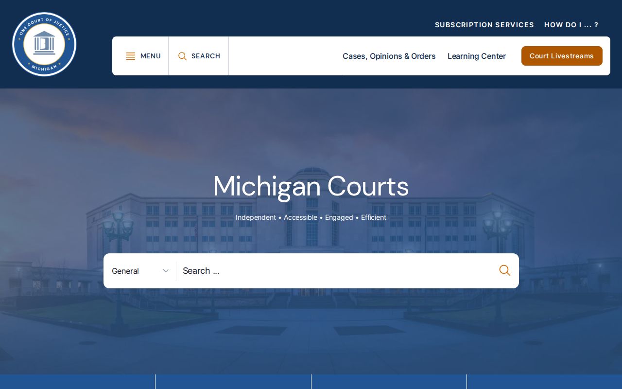 Michigan One Court of Justice statewide judiciary entry page