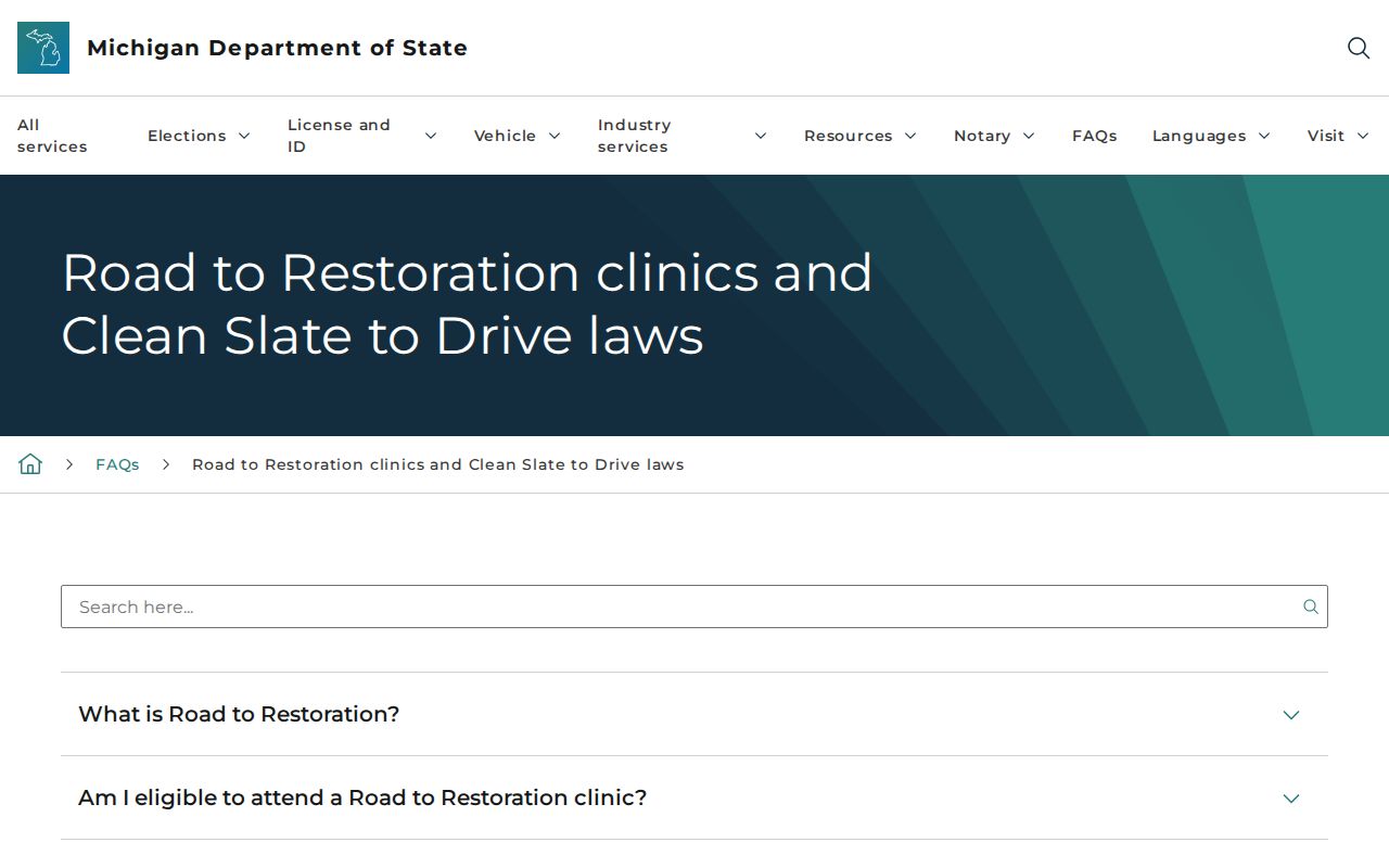 Michigan Secretary of State guidance on clearing qualifying driving holds